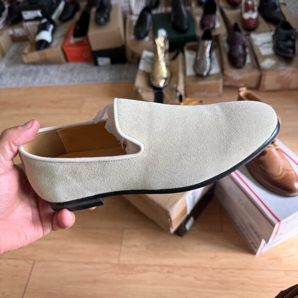 Santimon Mens US 8, 11 Beige Suede Casual Plain Loafers for Formal Occasions Wed - Picture 4 of 13